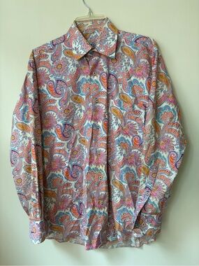 Alan Flusser Multicolor Paisley Button-Down Shirt - Pink, Blue & Orange M Cotton